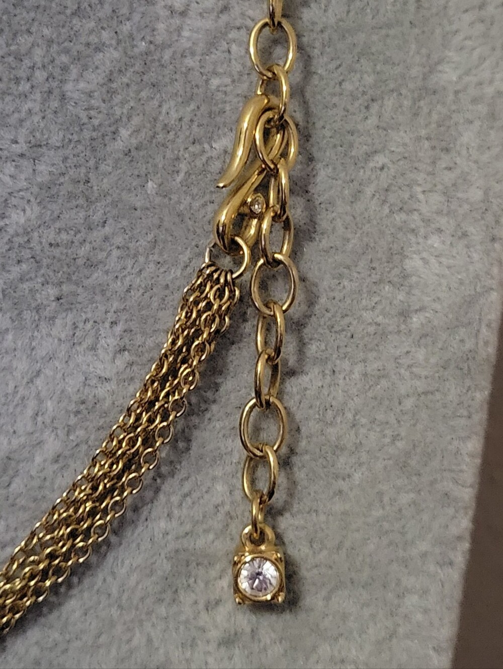 Vintage Swarovski Multi-Strand Gold Plate Necklace w/Pavé Crystal Spiral Ribbon - Picture 4 of 6
